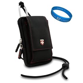 Swiss Leatherware Black Nylon Protective Camera Carrying Case with Removable Carbineer and lanyard for Nikon Coolpix S6300 / S6200 / S6100 / S1100pj / S8000 / L21 / L22 / S6000 / S630 / S710 Digital Cameras + SumacLife TM Wisdom Courage Wristband