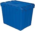 Akro-Mils 39170 Plastic Storage and Distribution Container Tote with Hinged Lid, 21.5-Inch L by 15-Inch W by 17-Inch H, Blue, Case of 3