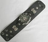 Aged Black Leather 2 Wide Conchos Watchband