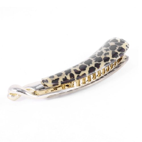 uxcell Lady Plastic Black Leopard Pattern Banana Hair Barrette Beige