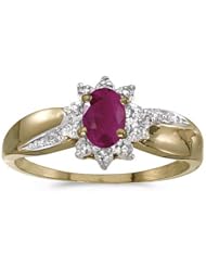 10k Yellow Gold Oval Ruby And Diamond Ring