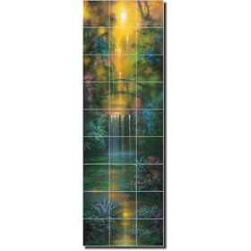 Garden of Gold by David Miller - Tropical Waterfall Ceramic Tile Mural 38.25" x 12.75" Wall Shower Backsplash