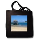 Albom Design Seascapes - Exotic and Tropical Fiji Beach with Thatched Roof Pier - Tote Bags