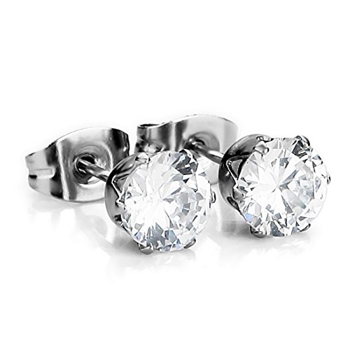 Men,Women's 3~10mm Stainless Steel Studs Earrings CZ Royal King Crown Flower Vintage Elegant