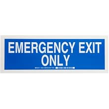 Brady 84662 5" Height, 14" Width, B-302 High Performance Polyester, Blue On White Color Exit And Directional Sign, Legend "Emergency Exit Only"