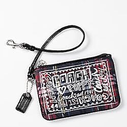 Coach Poppy Signature Plaid Tartan Wristlet Case Bag for IPOD 43285 Black Multi