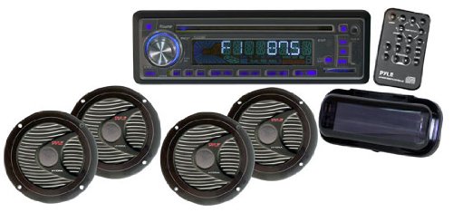 Pyle - PLCD4MRKT; Complete Marine Water Proof 4 Speaker CD/USB/Mp3/Combo w/ Stereo Cover Black.
