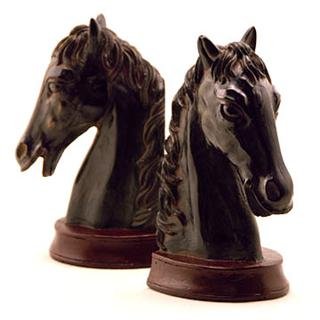 Ebony Horse Head Bookends Cast From Resin 7 1/2 Inches High