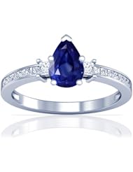 Platinum Pear Cut Blue Sapphire Ring With Sidestones