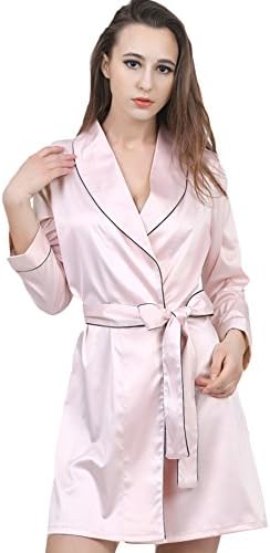 Sheinside Women Sexy Soft Thin Kimono Robe,Short Bathrobe Light Pink
