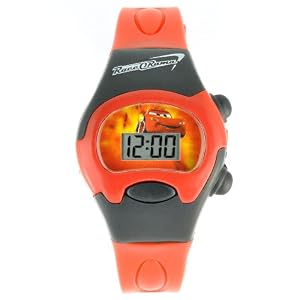 Disney Cars Kids' CRS126G Black Case Red Strap LCD Watch