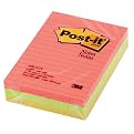 3M Post-it 4 x 6 Inch Neon Citrus/Green/Watermelon Ruled Notes, 100 Sheets 3 Pack (660-3AN)