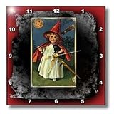 Vintage Halloween Witch Girl and Black Cat - 10x10 Wall Clock