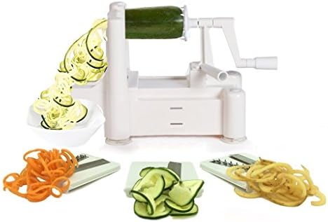 Tri-Blade Vegetable Spiral Slicer, Strongest-Heaviest, Best Veggie Pasta Spaghetti Maker for Low Carb/Paleo/Gluten-Free Meals,White
