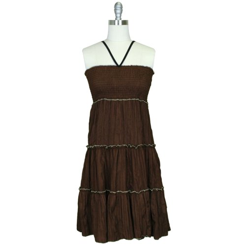 Sales Brown Halter Smocked Ruffle Maxi Summer Sun Dress