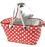 Cute! Insulated Collapsible Large Market Tote Retro Red White Polka Dots