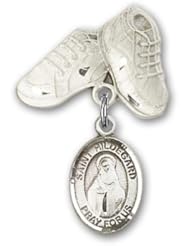 Sterling Silver Baby Badge with St. Hildegard Von Bingen Charm and Baby Boots Pin