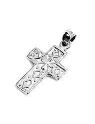 Sterling Silver Vintage Cross Pendant Classic Christian Charm 925 Italy New 26mm with 1mm Box Chain