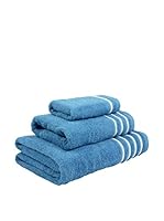 Flor De Algodón Set Toalla 3 Uds. 400 gr Azul 30X50+50X100+100X150 cm