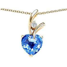 1.95 cttw 925 Sterling Silver 14K Yellow Gold Plated Genuine Heart Shaped Blue Topaz Pendant - Gold Plated Silver