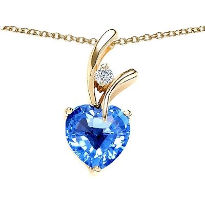 1.95 cttw 925 Sterling Silver 14K Yellow Gold Plated Genuine Heart Shaped Blue Topaz Pendant - Gold Plated Silver