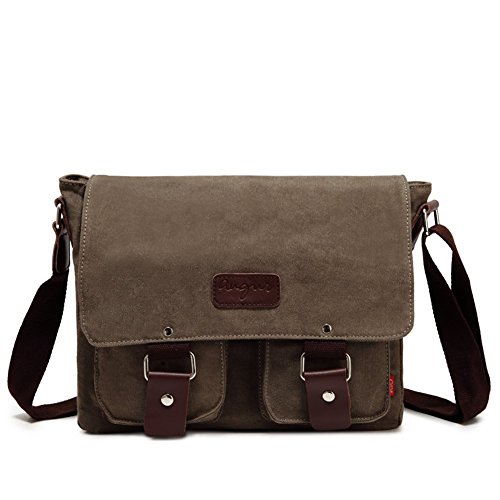 Sechunk Small Retro Cotton Canvas Messenger Bag Shoulder Bag Ipad Bag Tote Bag Sports Bag Gym Bag Weekend Bag Hiking Bag Camping Bag Travel Duffel Bag Working Bag Satchel Bag Crossbody Bag for Men and Women Army Green