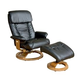 Mac Motion Chairs Swivel Recliner with Ottoman, Black Leather
