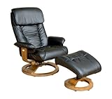 IMAGE OF Mac Motion Chairs Model 2-Piece Recliner with Matching Ottoman Black Leather with Pecan Frame