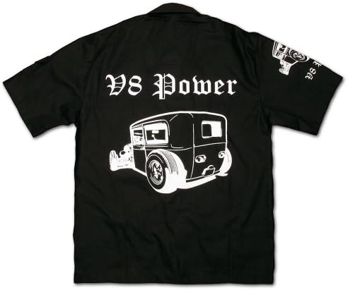 Chaquetero Classical Hot Rod V8 Power U.s Muscle Car Worker Shirt in Black M