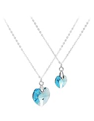 Handcrafted .925 Sterling Silver Aqua Mother Daughter Necklace Set MADE WITH SWAROVSKI ELEMENTS