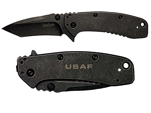 USAF Air Force text engraved Kershaw Cryo II Tanto Blackwash 1556TBW Folding Speedsafe Pocket Knife by NDZ Performance USAF Air Force text engraved Kershaw Cryo II Tanto Blackwash 1556TBW Folding Speedsafe Pocket Knife by NDZ Performance