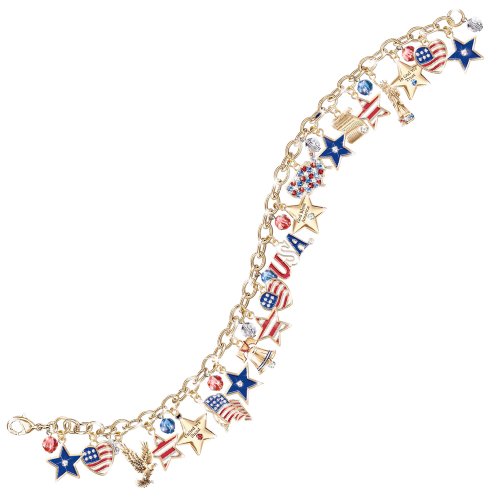 Ultimate American Patriotic Engraved Sterling Silver Charm Bracelet Jewelry by The Bradford Exchange