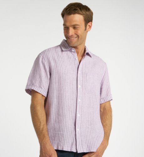Big & Tall Blue Harbour Short Sleeve Linen Stripe Shirt