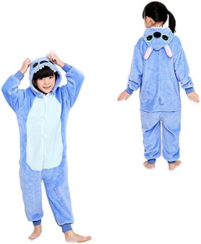 Children's Cosplay Homewear Sleepsuit Lounge Wear Onesie Pajamas (L, Stitch-Blue)