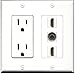 RiteAV - 15 Amp Power Outlet 2 Port HDMI 1 Port 3.5mm Decora Wall Plate