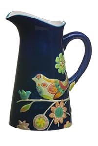 Garden Charm Embossed Hand Painted Ceramic Pitcher