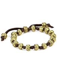 M.Cohen Hand made Designs Carved Brass Beads On Knotted Leather Bracelet