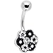Clear Black Floral Flowers Belly Ring