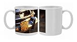 Close-up of chrome bumper and yellow car number plate in morning light, Havana, Photo Mugs