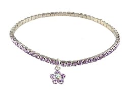 Anklet - A46 - Swarovski (tm) Crystal - Stretch ~ Violet with Flower Charm