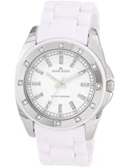 Anne Klein Womens 109179WTWT Silver-Tone Swarovski Crystal Accented White Plastic Watch