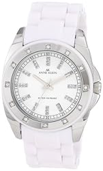AK Anne Klein Women's 109179WTWT Silver-Tone Swarovski Crystal Accented White Plastic Watch