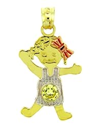 Baby Girl CZ Peridot 14K Tri-Color Gold Charm