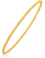 14K Yellow Gold Thin Textured Stackable Bangle