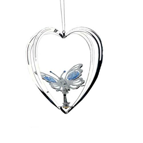 Chrome Plated Butterfly Heart Ornament – Green – Swarovski Crystal Chrome Plated Butterfly Heart Ornament – Green – Swarovski Crystal