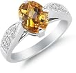 1.50 Carat Oval Citrine and Diamond Ring, 14K White Gold
