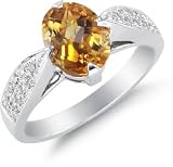 1.50 Carat Oval Citrine and Diamond Ring, 14K White Gold