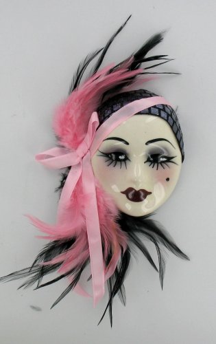 Porcelain Pink Purple Feather Lady Face Wall Art Mask