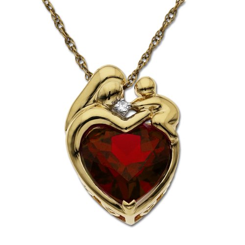10k Yellow Gold Heart-Shaped Created Created Ruby and Diamond-Accent Mother's Jewel Heart Pendant - 18