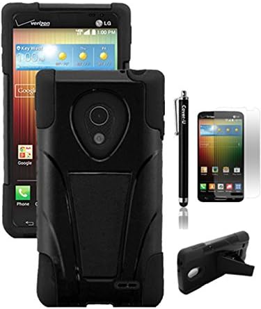 Cover-U® LG Lucid 3 VS876 Hybird Dual Layer Armor Case with built in Kickstand BLACK+BLACK Included[Free Premium Screen Guard + Free Cover U (TM) Stylus Pen]